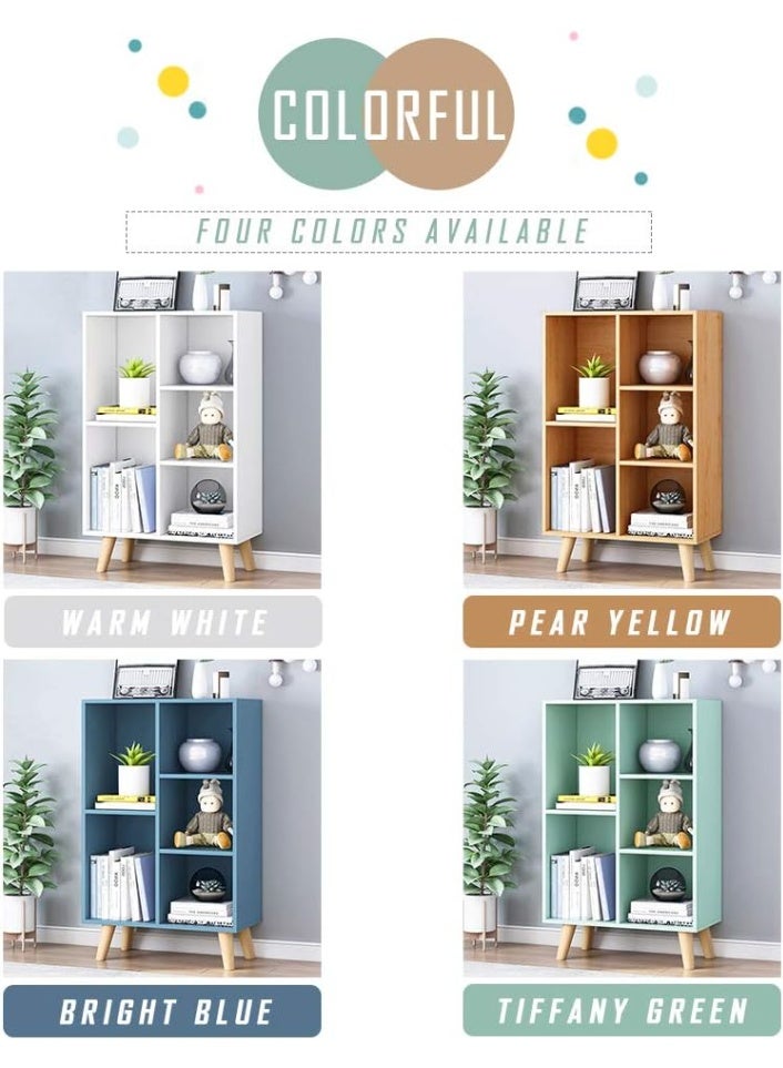 IOTXY Wooden Open Shelf Bookcase - 3-Tier Floor Standing Display Cabinet Rack with Legs, 5 Cubes Bookshelf, Warm White - Image 4